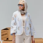 کت زنانه لینن قلاب بافی ریش دار